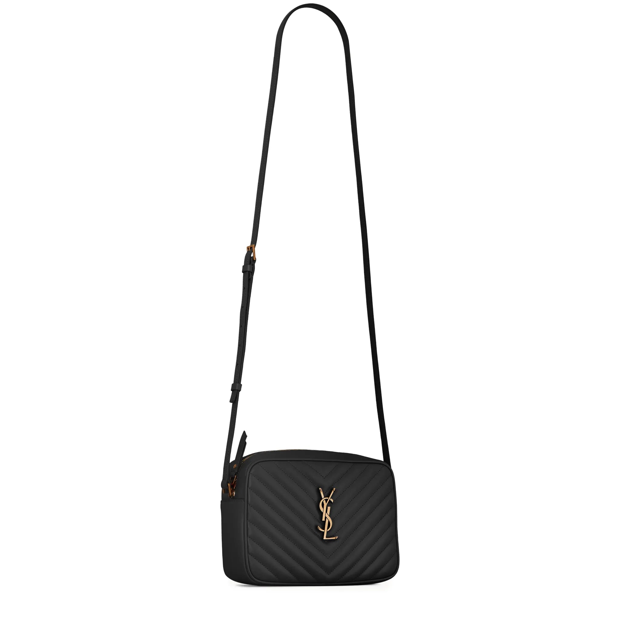 Front Side View of Saint Laurent Quilted Leather Lou Black Camera Bag